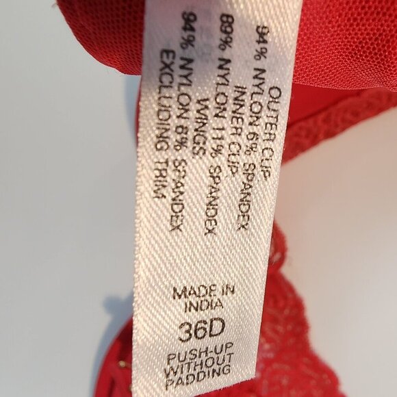 Vintage Victoria's Secret VERY SEXY Sheer Lace Twist Front Push Up Bra‎ RED 36D - Picture 9 of 10